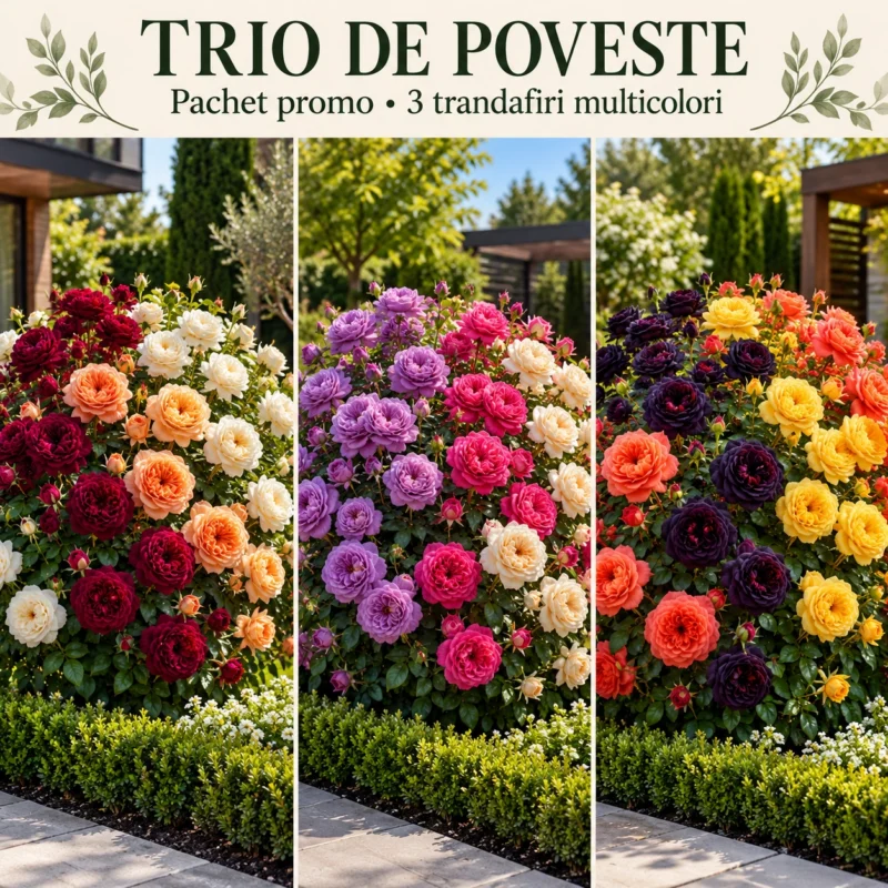 Trio de Poveste – Trandafiri Multicolori Tip Tufă